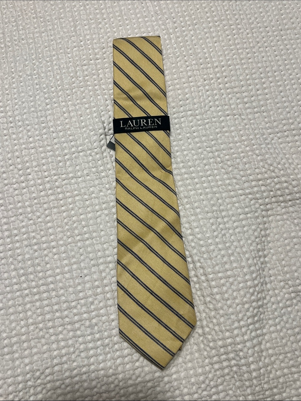 RALPH LAUREN Yellow Silk Tie with Navy Diagonal Stripes